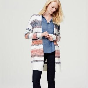LOFT Striped Ribbed Hem Cardigan Size Small
